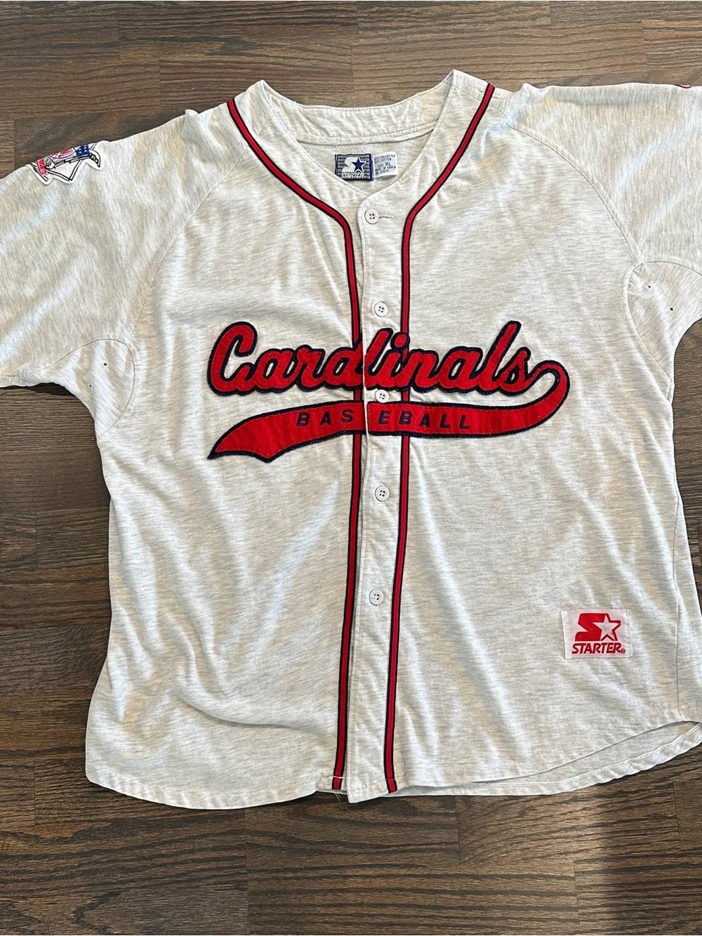 Starter Women’s Cardinals Baseball Jersey Top - Light Gray with Red Trim XL